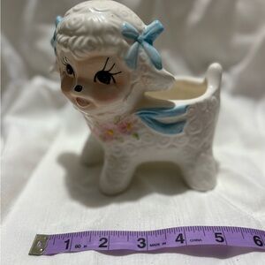 Vintage Charming White and Blue Lamb Planter